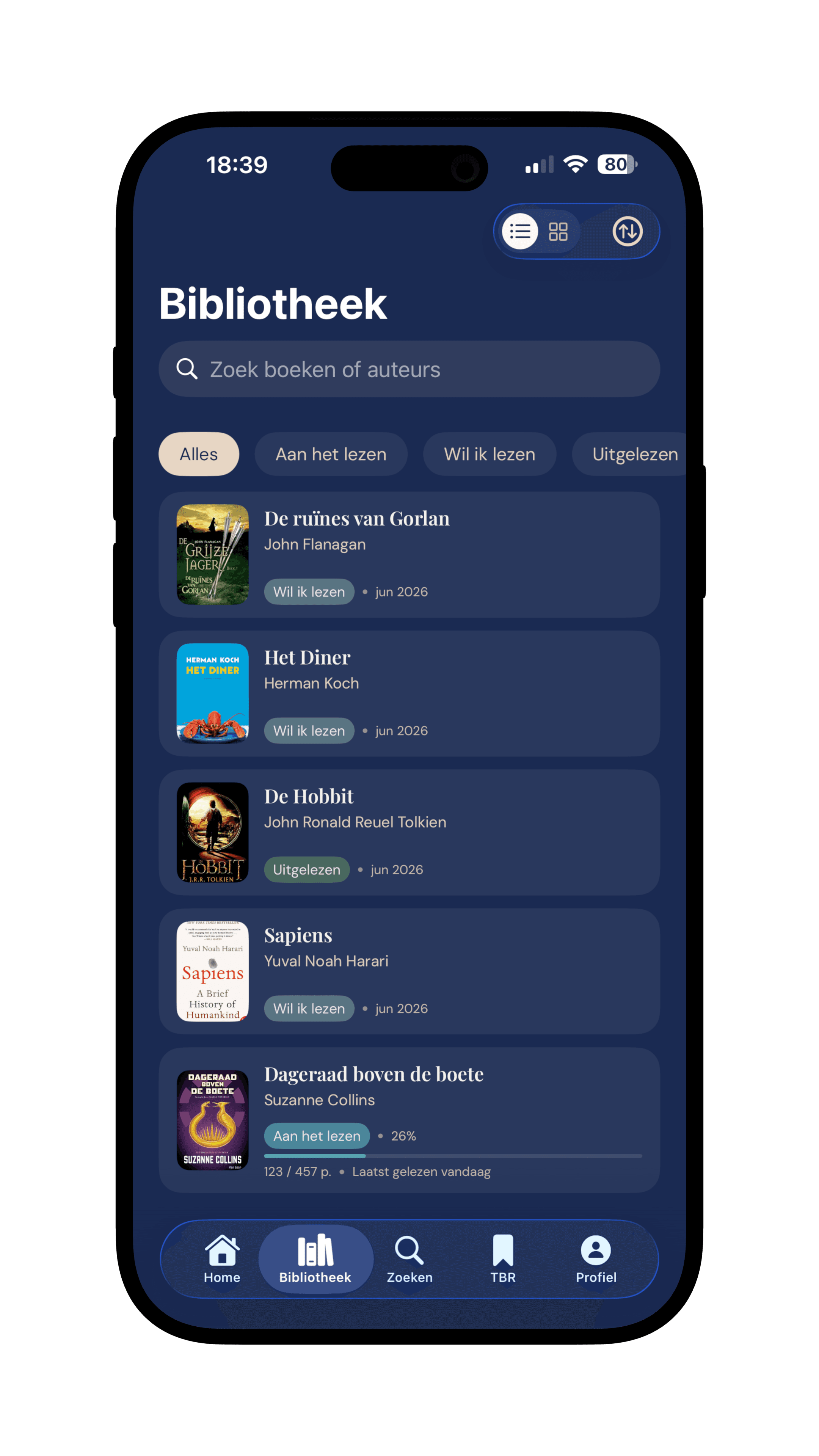 Fabulix bibliotheek met boeken en leesstatussen