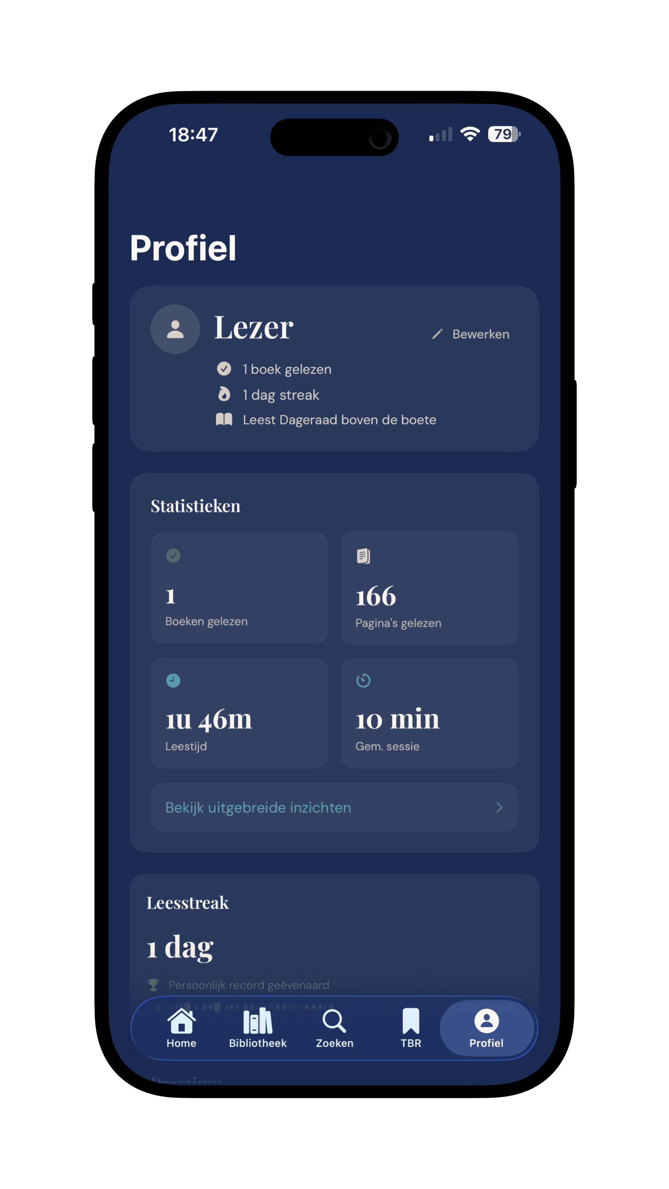 Fabulix profiel met leesdoelen, streak en persoonlijke statistieken